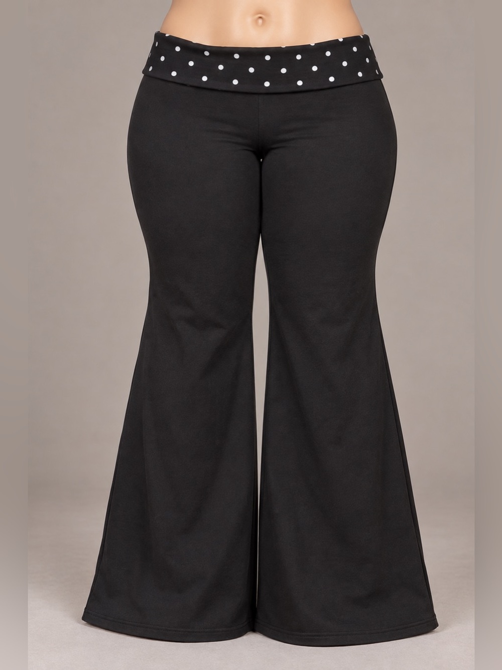 Edikted Foldover Flare Leggings Black Polka Dot Waistband Size L